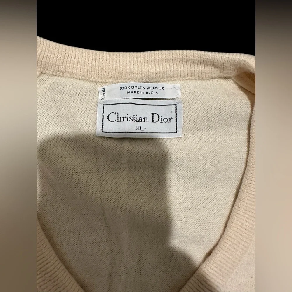 Christian Dior Monsieur V-Neck Sweater Cream White Size XL USA